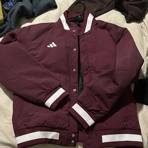 Adidas Burgundy Jacket with White Stripes